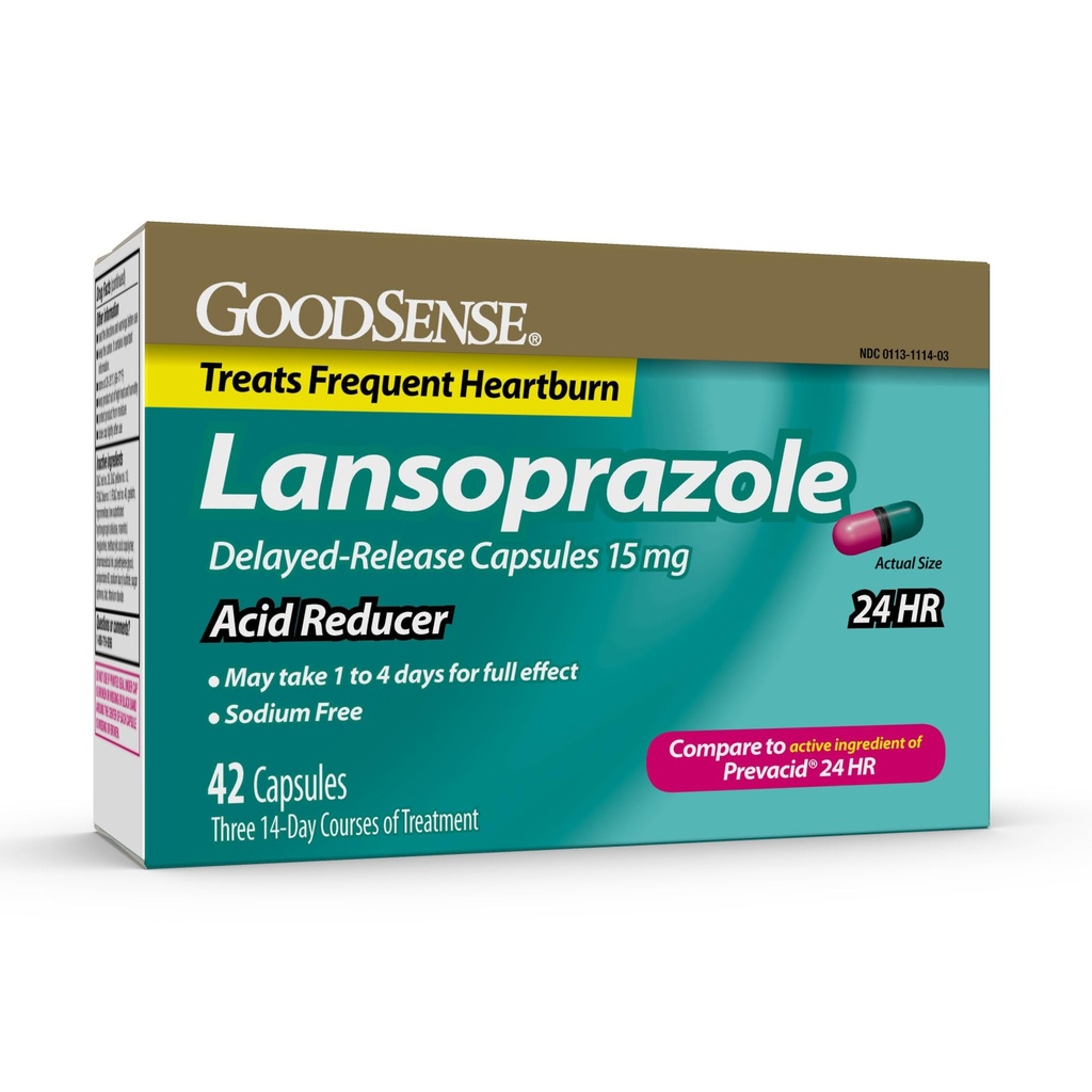 Good Sense Acid Reducer Lansoprazol Odložené kapsuly, 15 mg, 42 gróf