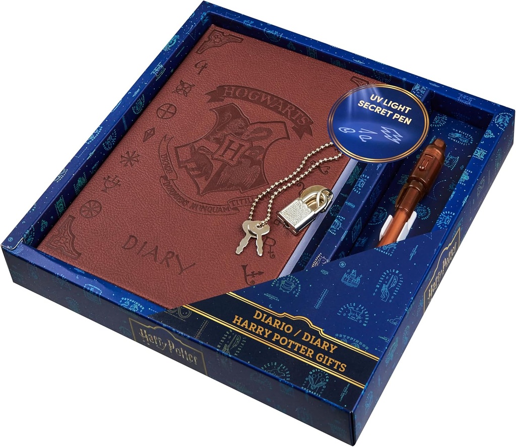 Harry Potter Uzamykateľný denník s UV neviditeľným atramentovým perom pre deti, dospievajúcich, Secret Journal s kľúčom, Lined Stránky, Stationery Supplies, Darčeky pre deti (Brown UV Pen)