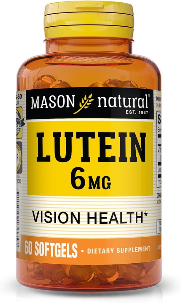 Mason Natural Lutein 6 mg s vitamínom E, 2 mesiace dodávky, zdravé videnie a očné funkcie, podporuje normálne zdravie očí