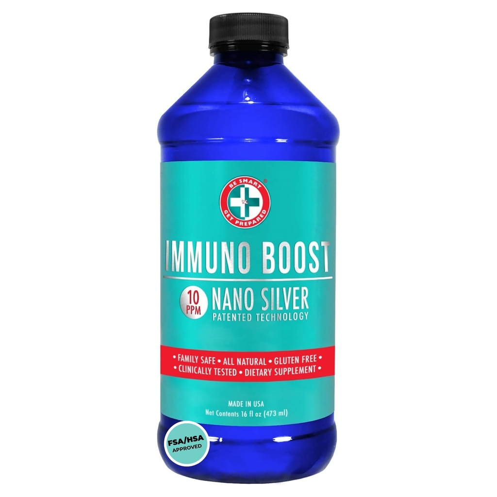 Buďte inteligentní dostať pripravený Nano Silver Immuno Boost - 16 oz - Daily Immune Supplement for Family - Gluten Free, Vegetarian - Made in USA