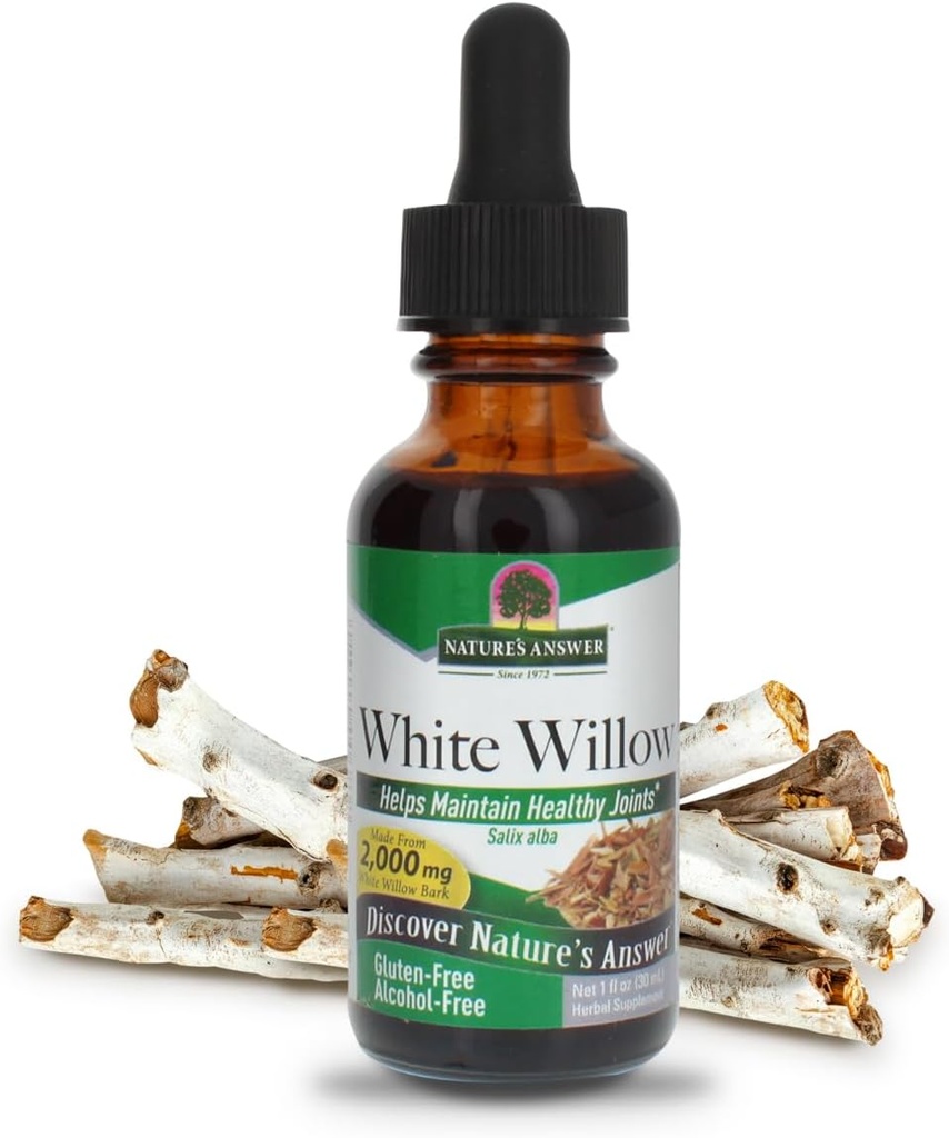 Natures Answer White Willow Bark Extract 1 Ounce - Alkohol bez, Non GMO, Gluten bez, Vegetariánska - Denný doplnok pre spoločnú podporu a funkciu - Made in the USA, Organic White Willow Bark