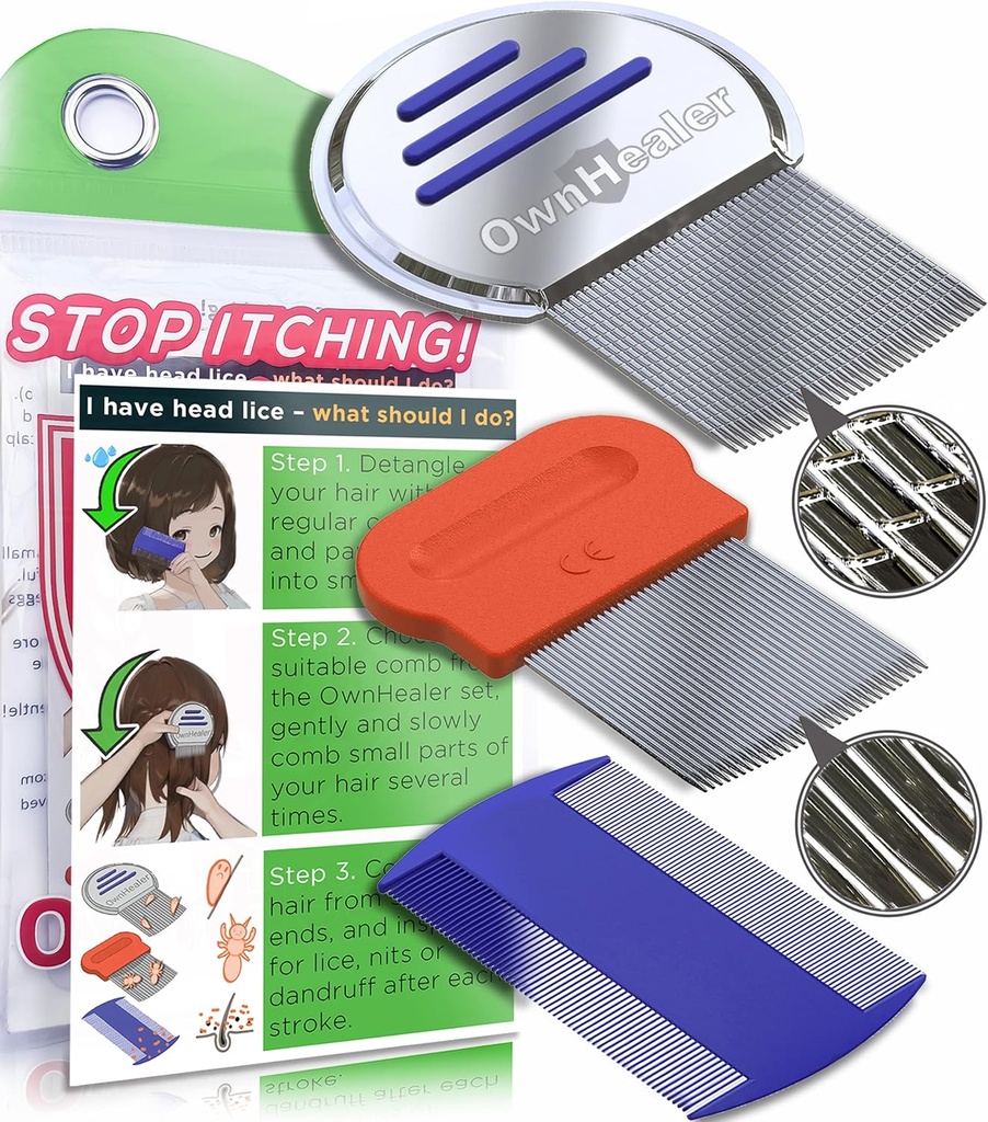 LICEALER Professional Lice Comb Kit - pre Lice, Nits, a odstránenie lupín. Rýchle výsledky pre liečbu vši - Vhodné pre všetky typy vlasov. Peine para piojos y záložné práva.