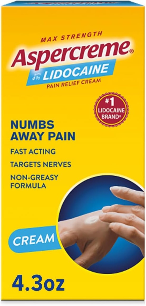 Aspercreme Lidokaín bolesť Relief Cream Upokojuje aggravated Nerves, Numbing Topical Analgetiká s maximálnou pevnosťou 4% Lidokaín & Hydratačný Aloe, 4.3 Oz.