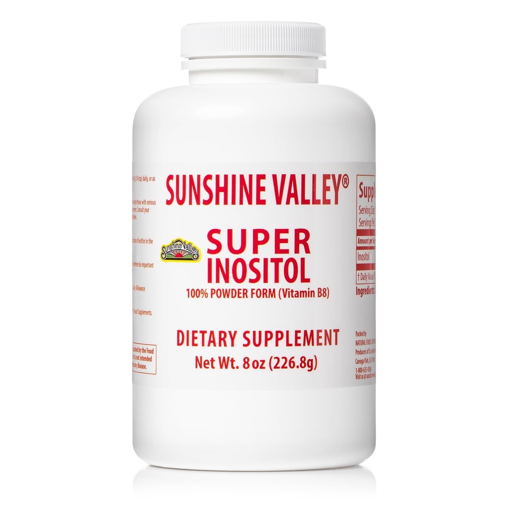 Sunshine Valley® Super Inozitol, vitamín B8 práškové diétne doplnky, Natural PCOS Fertility Supplement, Hormonal Balance & Healthy Ovarian Function Support - 8oz