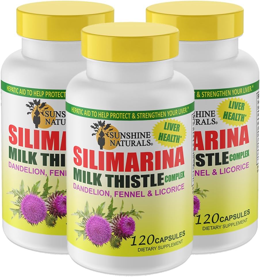 Sunshine Naturals Milk Thistle Complex. Podpora zdravia pečene, detoxikácia, antioxidant obrany, a prírodné funkcie pečene zlepšenie. Podporuje tráviace zdravie. 600 mg. 120 Kapsule. Balenie po 3.