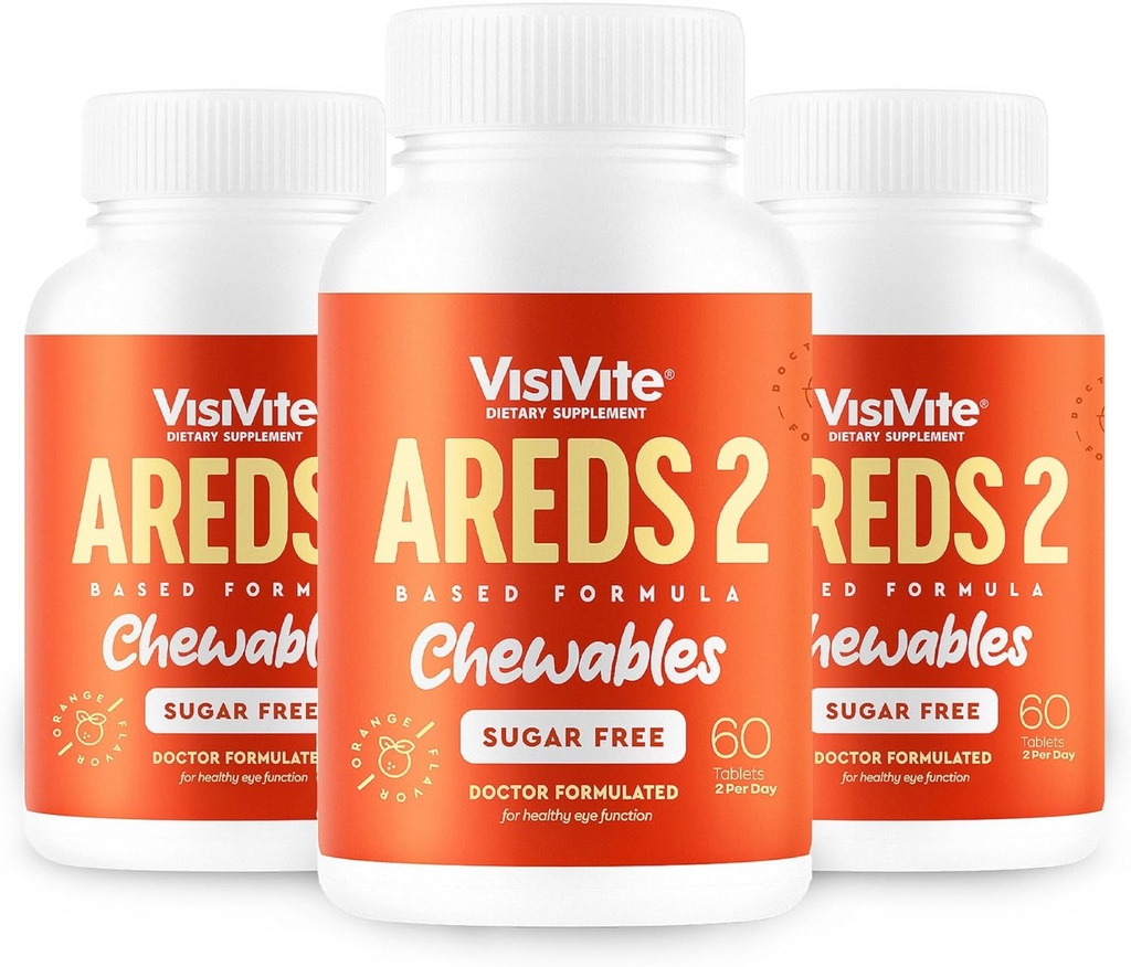 AREDS 2 Očné vitamíny bez obsahu cukru - alternatíva k luteinovým Gumám pre oči - luteín pre zdravie očí - premium očné vitamíny bez obsahu cukru - (chichtivé tablety) Balenie po 3