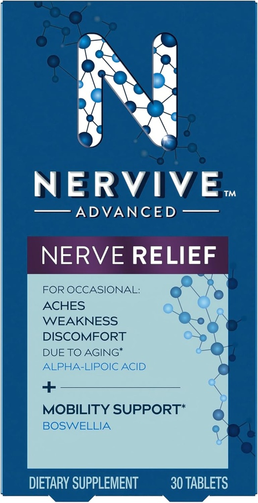 Nervive Advanced Nerve Relief + Mobility, s Alpha Lipoic Acid pomôcť znížiť bolesti nervov, slabosť, & Discomfort*† a Boswellia na podporu mobility*, Vitamíny B12,B6,B1, 30 tabliet