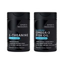 Športový výskum Double Strength L-Theanine Suntheanine pre zaostrenie, Relaxácia a výstražnosť non-Drowsy Podpora + Kokosový olej 60 Počet a triple sila Omega 3 Rybí olej 1250mg Burpless Omega3 EPA & DHA