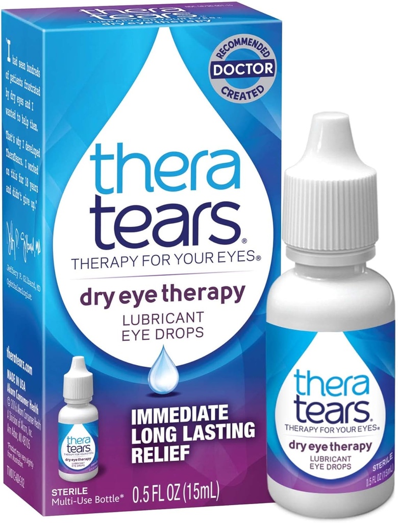 TheraTears Suchá očná terapia očné kvapky záklopky s 1,0 Fl Oz a 0,5 Fl Oz fľaše