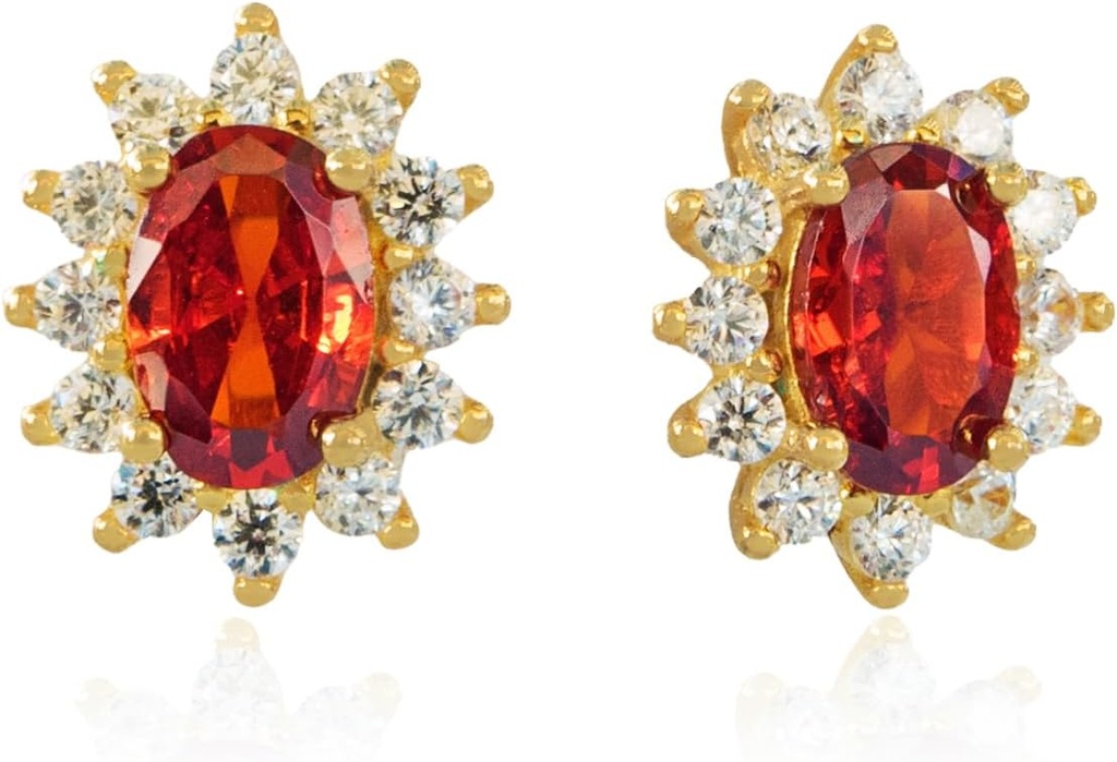 14K Žlté zlato Plátované 925 Sterling Silver Red Cubic Zirconia Náušnice pre ženy