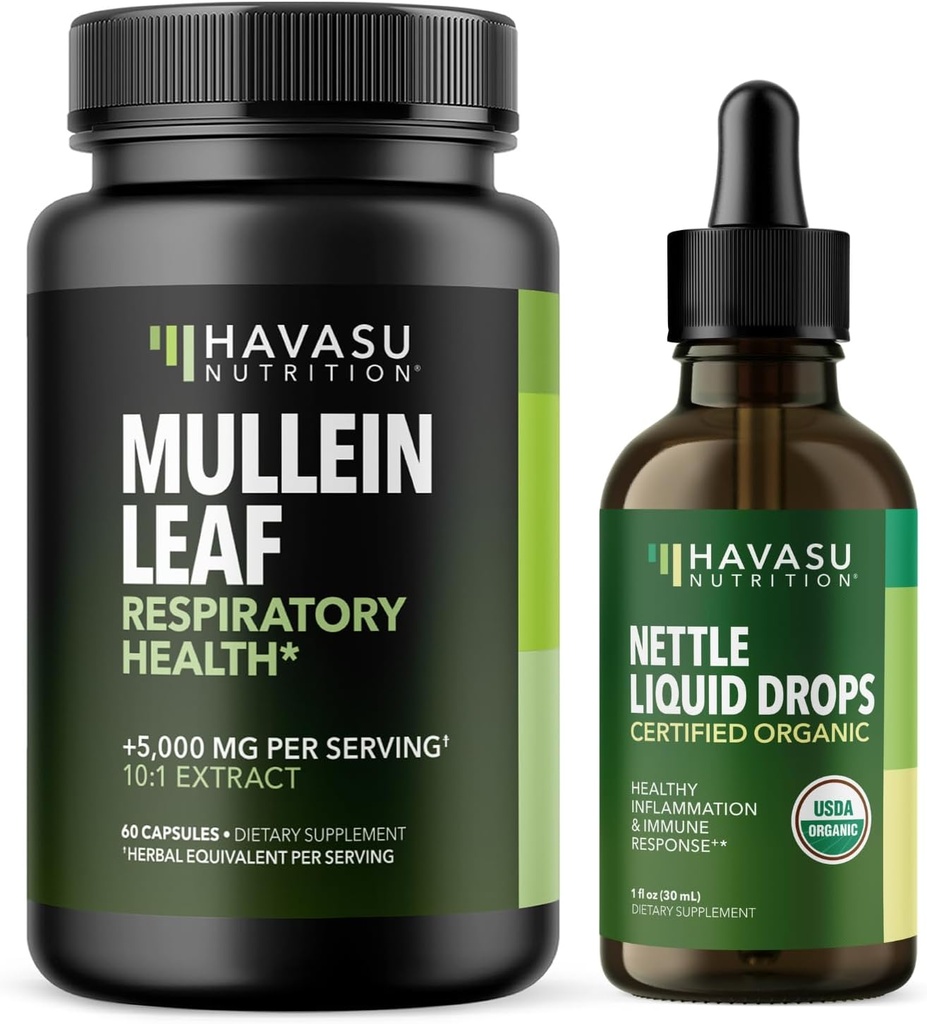 HAVASU NUTRITION Mullein Leaf Kapsule + Nettle Tekuté kvapky Respiračné zdravie Bundle