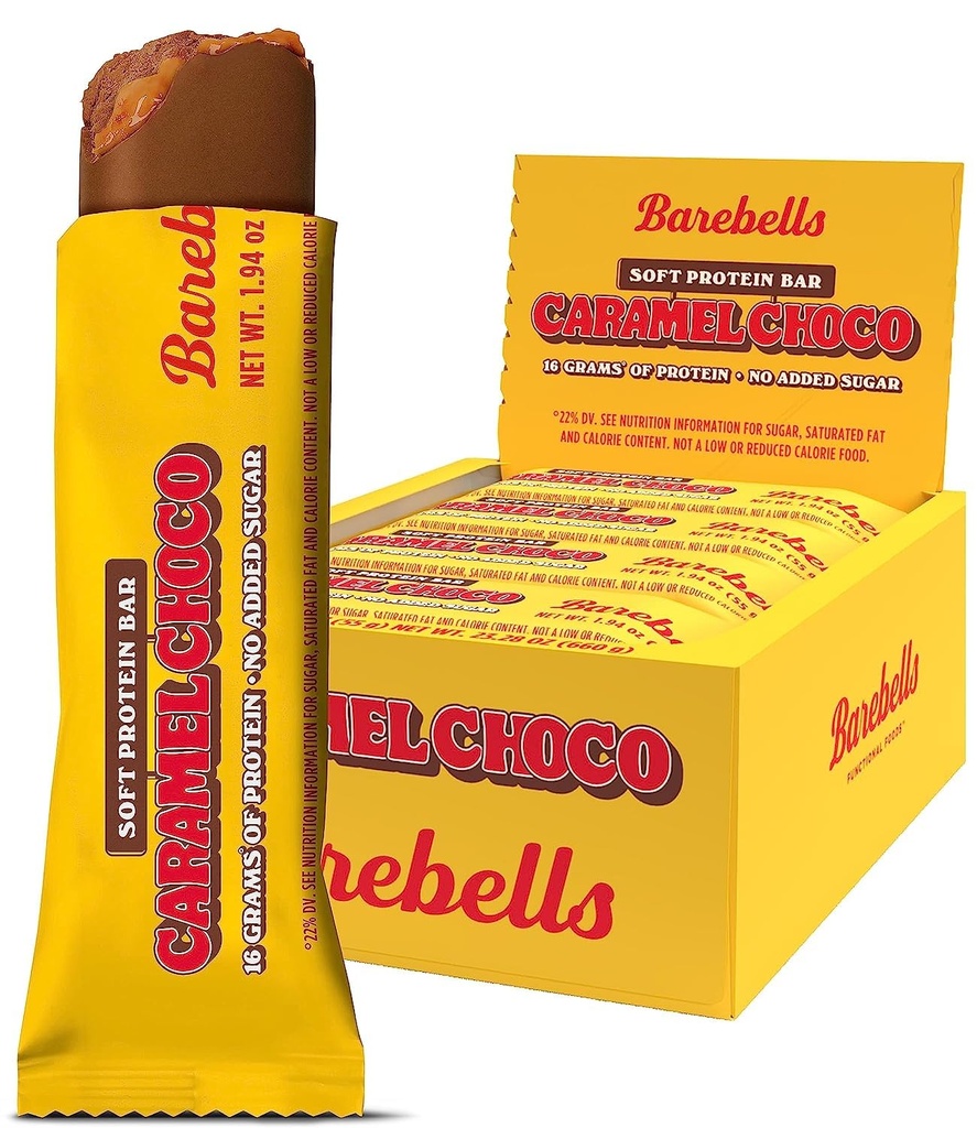 Barebells Soft Protein Bary Caramel Choco - 12 Gróf, 1.9oz Bary - Bielkoviny Snacks s 16g High Protein - Fluffy Chocolate Protein Bar s 2g celkových cukrov - Soft Protein Snack & Breakfast Bars