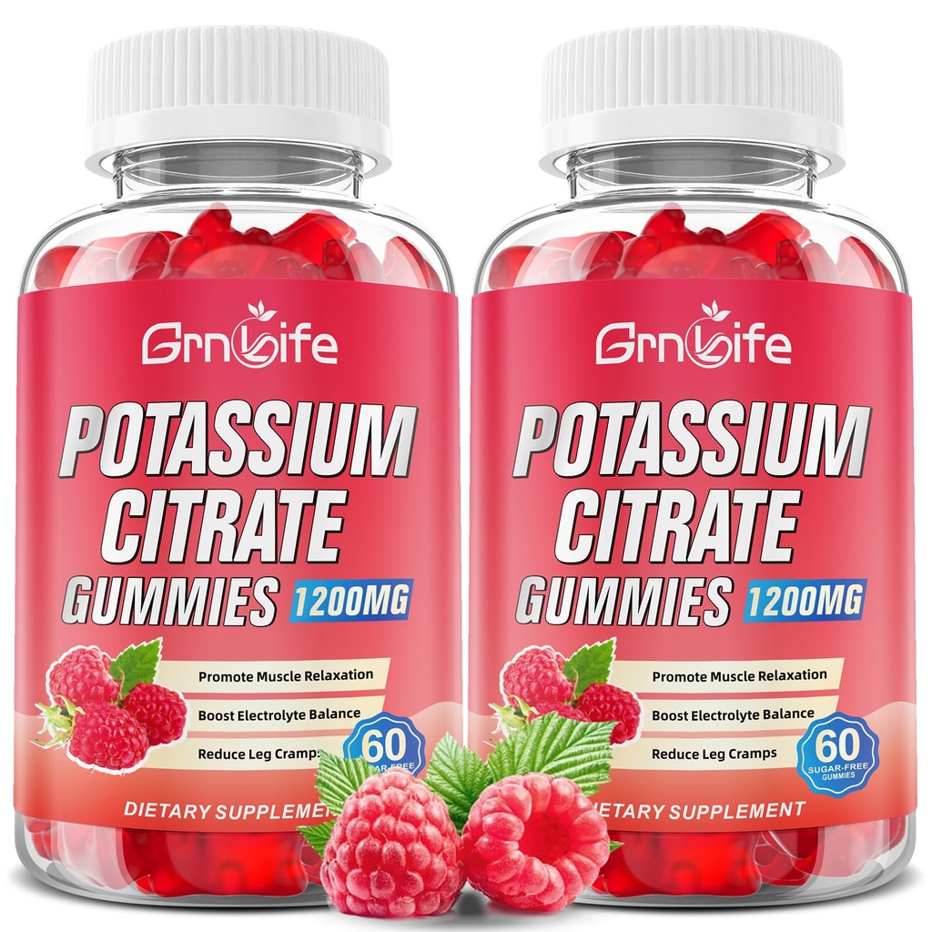 2 balenie Dusičnan draselný Gumies, vysoký draslík doplnok Gummy 1200mg Podpora Noha Crumpy a zdravie svalov, Draslík Gumies pre dospelých a deti, Vegan, Malinová chuť 120 Počet