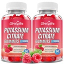 2 balenie Dusičnan draselný Gumies, vysoký draslík doplnok Gummy 1200mg Podpora Noha Crumpy a zdravie svalov, Draslík Gumies pre dospelých a deti, Vegan, Malinová chuť 120 Počet