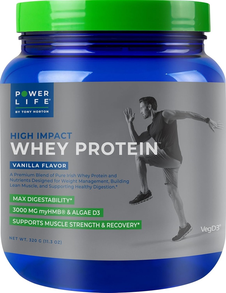 POWERLIFE Tony Horton High Impact Grass Federal Wheey Protein s 3000 mg HMB, Non-GMO, Hormone and Antibiotic Free, 15 Servings (Vanilla)