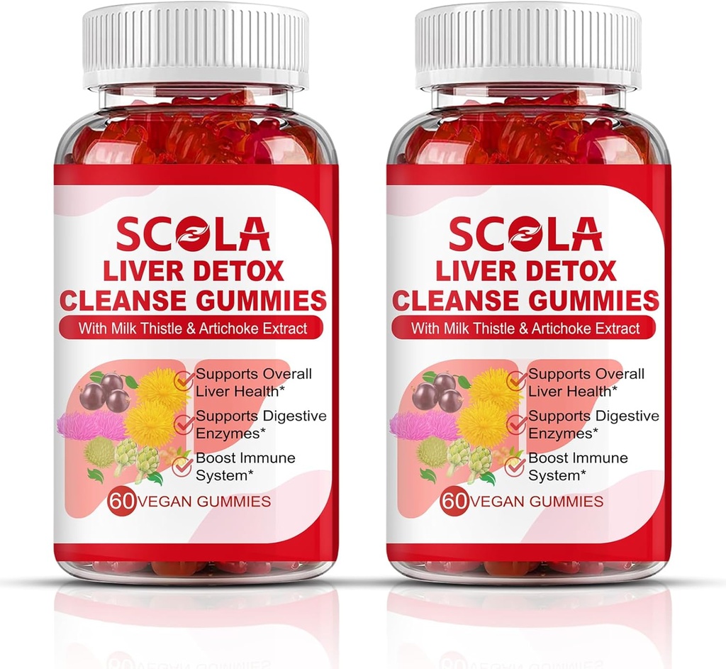 SCOLA Pečeň čistí detox a opravy Gummy, Pečeň podpora doplnok zahŕňa mlieko Thitle extrakt so silymarínom, púpava, korene čakanky, Pečeň zdravotné doplnky, 120 Počet