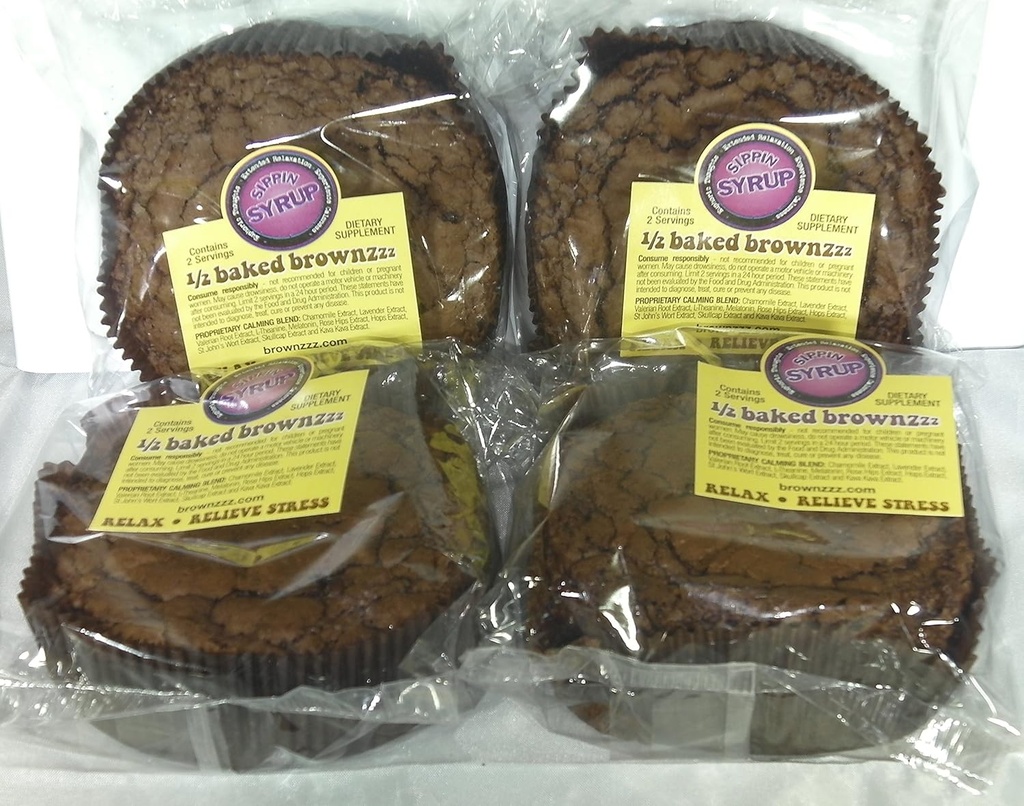 1/2 Baked Brownzzz - Relax and Relief Stres - Qty. of 4 in Box - Dietary Supplement with harmamile, Lavender, Valerian, St. John's Wort and More (4)