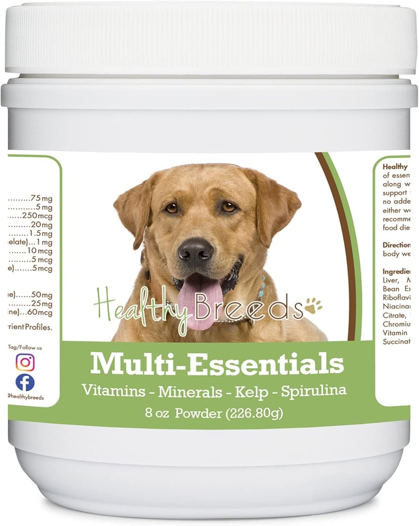 Zdravé plemená Labrador Retriever, Golden, Multi-Essentials Powder pre psy - ideálny doplnok vitamínov, minerálov a antioxidantov pre vášho psa - 8 oz