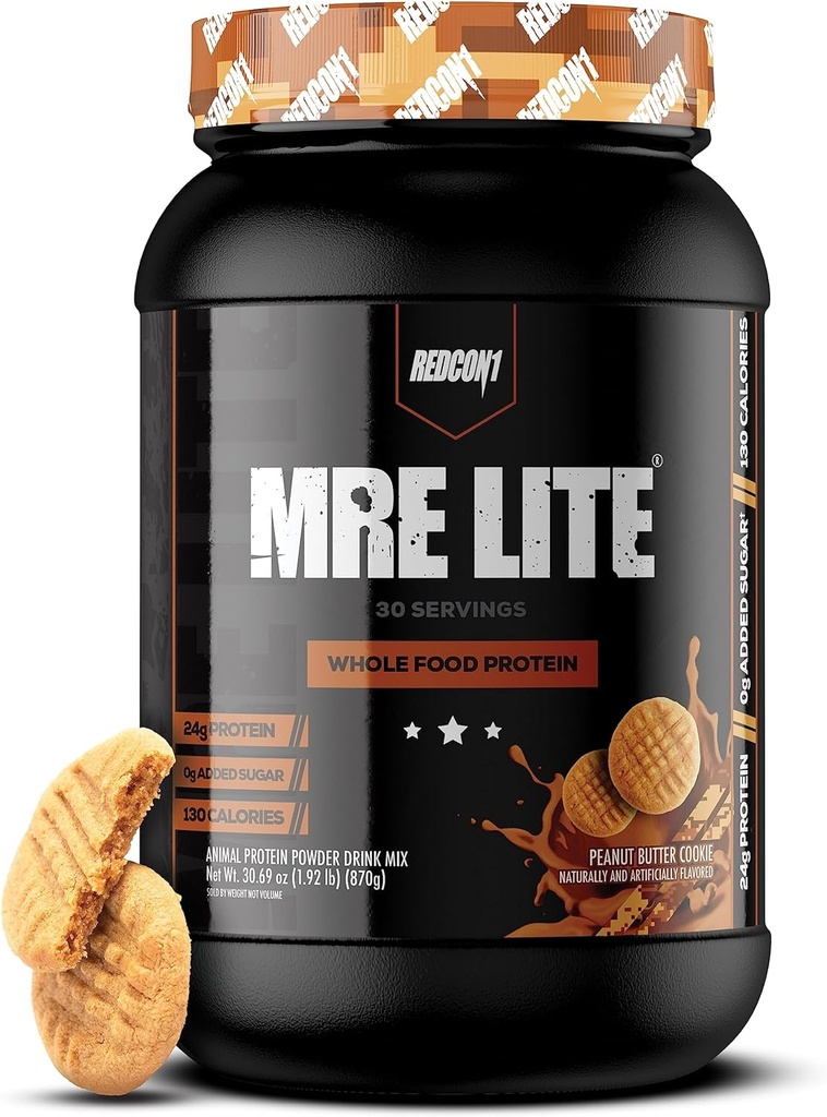 REDCON1 MRE Lite celý potravinový proteín prášok, arašidové maslo Cookie - Nízke Carb & Srvátka zadarmo Strava Výmena s zvieracími proteínmi Blends - jednoduché na strava doplnok vyrobený s MCT olejmi (30 Servings)