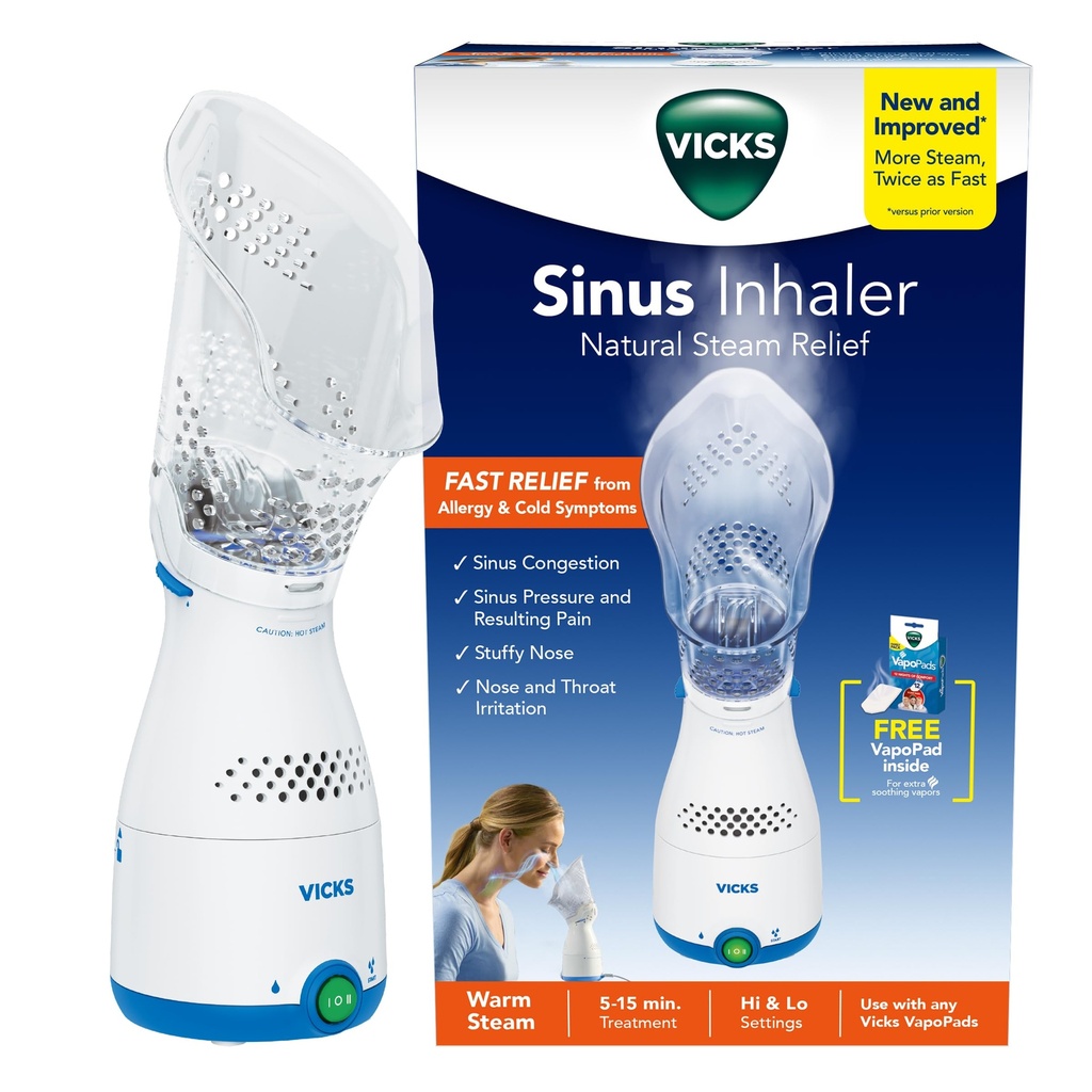 Vicks Sinus Inhaler - nemedikovaná parná úľava pre alergie, kongescie, kašeľ a chlady, hlasový parník, upokojuje nosné a hrdlo priechody, pracuje s VapoPads (1 zahrnuté)