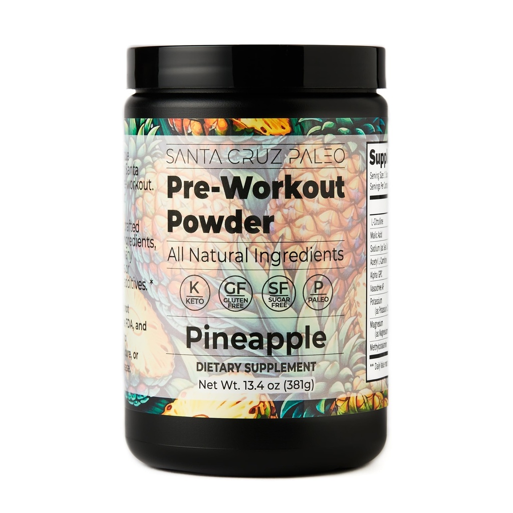 Santa Cruz Paleo pre cvičenie prášok elektrolyty, horčík, draslík, morská soľ a L Citrulín, kofeín a cukor zadarmo preworkout nápoj Mix pre energiu a hydratáciu, ananás chuť, 30 porcie
