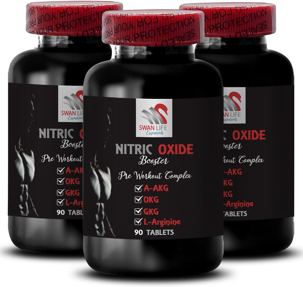 L-citrulín a l-arginín Doplnky - Posilňovač oxidu dusnatého - Vytrvalosť, Prietok oxidu dusnatého, Sila školenia, Fitness podpora, Pre-Gym Boost, Svalová pumpa, Fyzická Boost 3 fľaše 270 Tablety