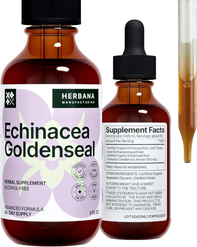 Echinacea a Goldenseal 2 fl oz Liquid Extract - Prírodné bylinné doplnok - Immune Support Drops - Posilnenie spánku 