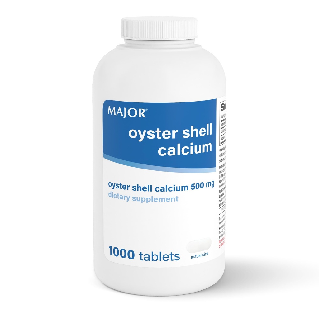 MAJOR Oyster Shell Calcium 500 mg - Denné diétne doplnky pre zdravie kostí a spoločnú podporu, Minerálne doplnky pre mužov a ženy, bez lepku - 1000 tabliet (1 balenie)