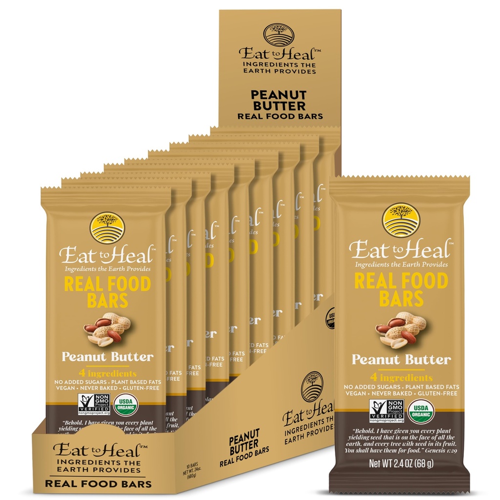 EatToHeal Arašidové maslo Real Food Bar - Organic Vegan Healthy High Protein Bars - Nízka náhrada cukru Jedlo, Non GMO, Nikdy pečené, Plant Based, Gluten Free - Remeslo na vychutnanie, Nesedí na policiach