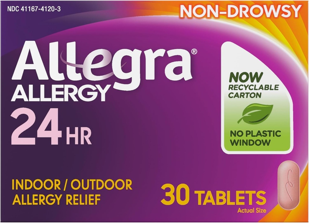 Allegra Adult 24HR Non-Drowsy Antihistaminikum, 30 tabliet, úľava od zrýchleného účinku alergie, 180 mg