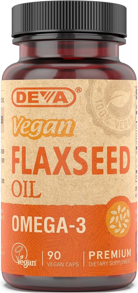 Deva Vegan Omega-3 Ľanový olej doplnok - 1000 MG na porciu - za studena-Pressed & Nerafinovaný - Rybí olej Alternatíva - s Omega-3 ALA - 90 kapsúl, 1-Pack