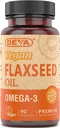 Deva Vegan Omega-3 Ľanový olej doplnok - 1000 MG na porciu - za studena-Pressed & Nerafinovaný - Rybí olej Alternatíva - s Omega-3 ALA - 90 kapsúl, 1-Pack