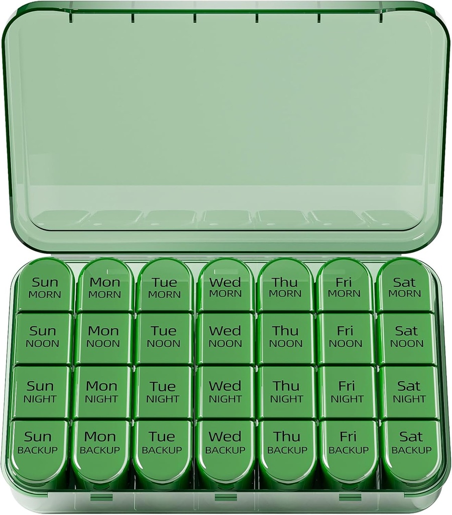 Odaro Weekly pilulky Organizátor 4 časy denne, denné pilulky box 7 deň, veľké cestovné pilulky prípad s 28 oddelením držať medicínu, vitamín a doplnok - plná Olive