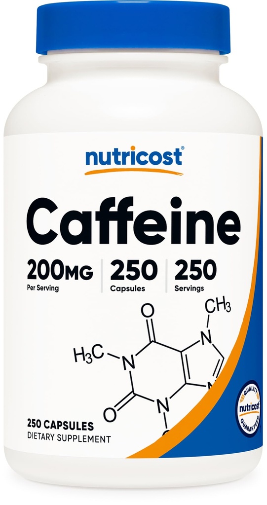 Nutricost Tabletky kofeínu, 200mg na službu (250 Caps)