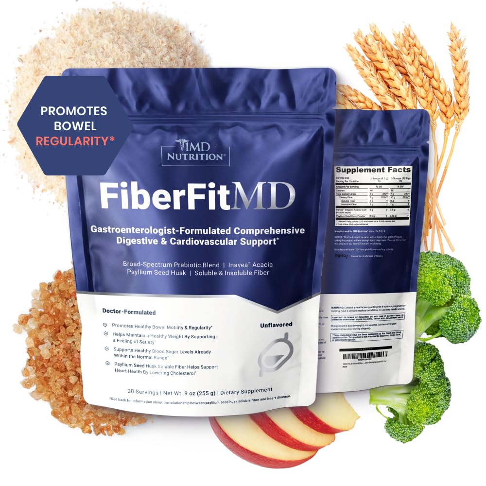 1MD Nutrition FiberFitMD - pre silné trávenie a kardiovaskulárna podpora - Zdravie doplnok pre ženy a mužov - Powder s vysokým obsahom vlákniny - 30 dní