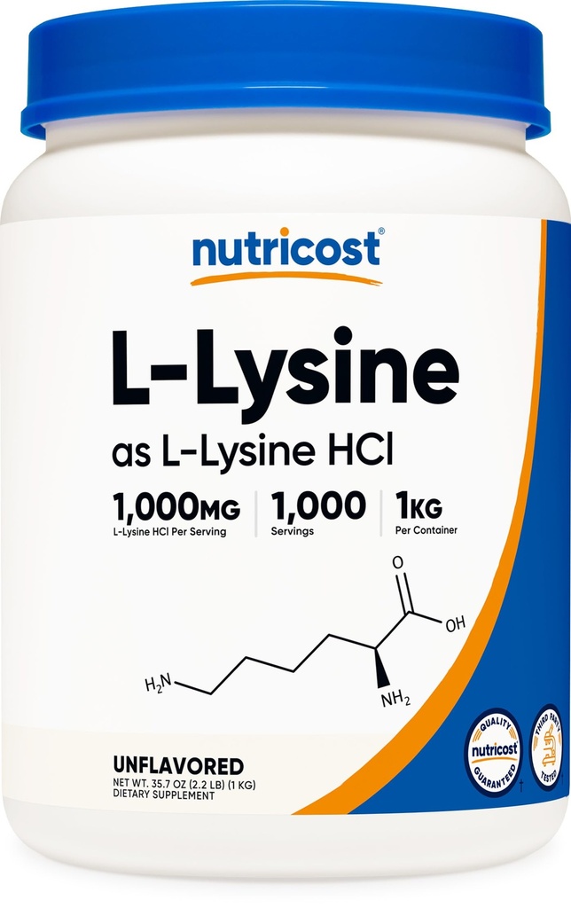 Nutricost L-lyzín prášok 1KG (2,2lbs) - čistá L-lyzín, non-GMO, bez lepku