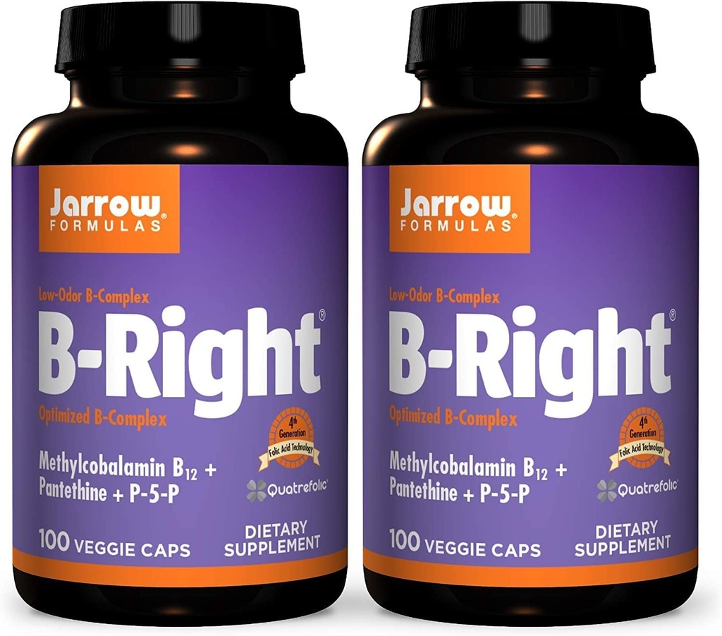 Jarrow Formula B-Right - 100 Veggie Caps, balenie 2 - Nízko-Oddor vitamín B-Complex Formula - Podpora energie a metabolizmu - Podporuje mozog, srdce a kardiovaskulárne zdravie - 100 Počet (Stock of 2)