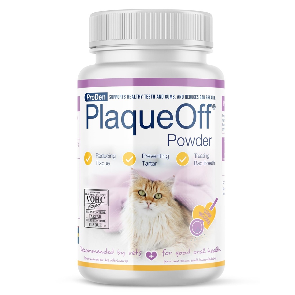 ProDen PlaqueOff prášok pre mačky - Plaque & Tartar Reducer, Dýchací sviežovač, Feline perorálna starostlivosť - 40g