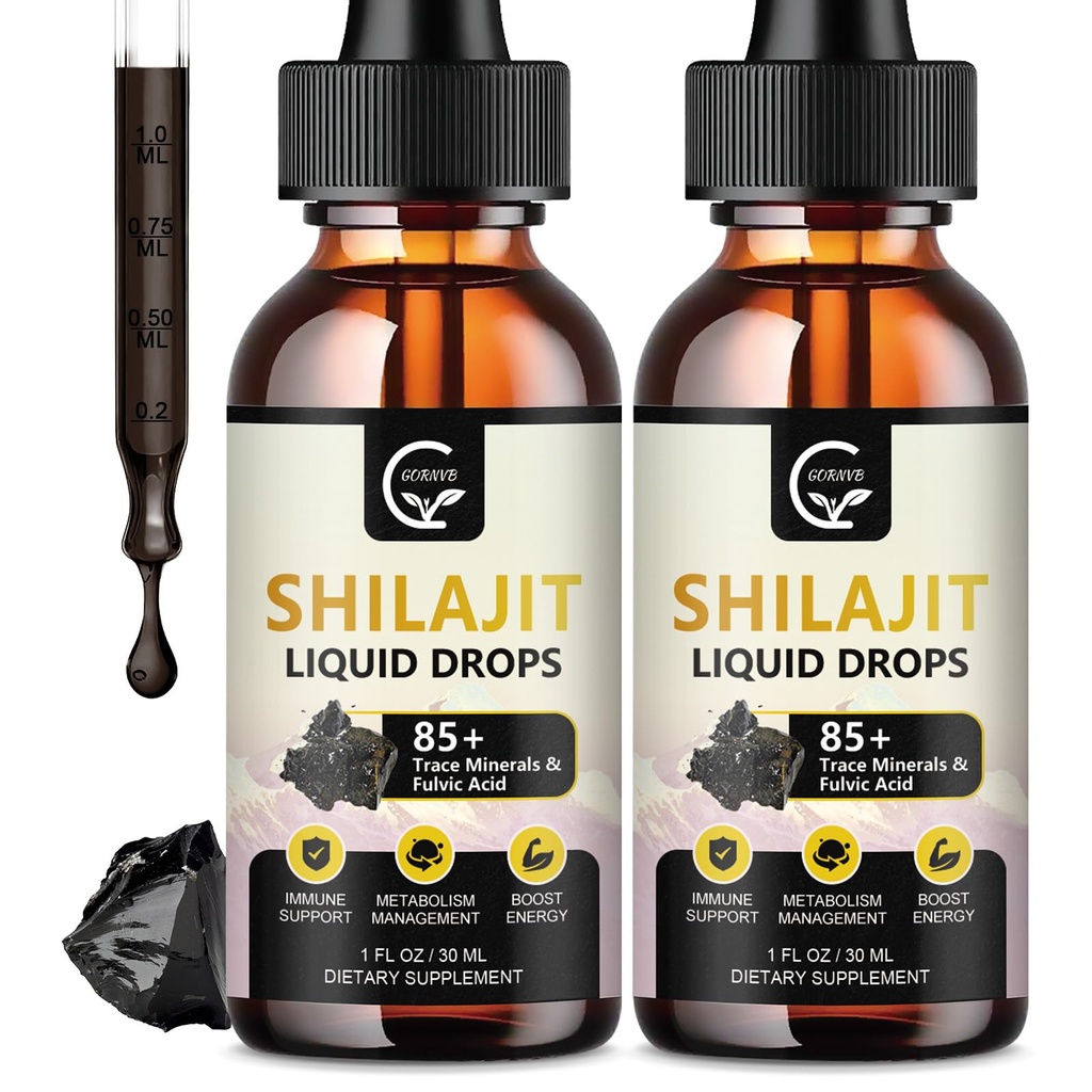 (2-Pack) High Potency Shilajit Pure Himalayan Organic Liquid Supplement, Shilajit Resin Drop for Men & Women, Max Potency 85+ Clean Trace Minerals & Fulvic Acid for Energy, Metabolizmus a imunitná podpora