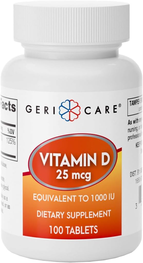 GeriCare vitamín D 25mcg tablety, podporuje zdravé kosti a imunitnú podporu, diétne doplnky, 100 počet (pack of 1)