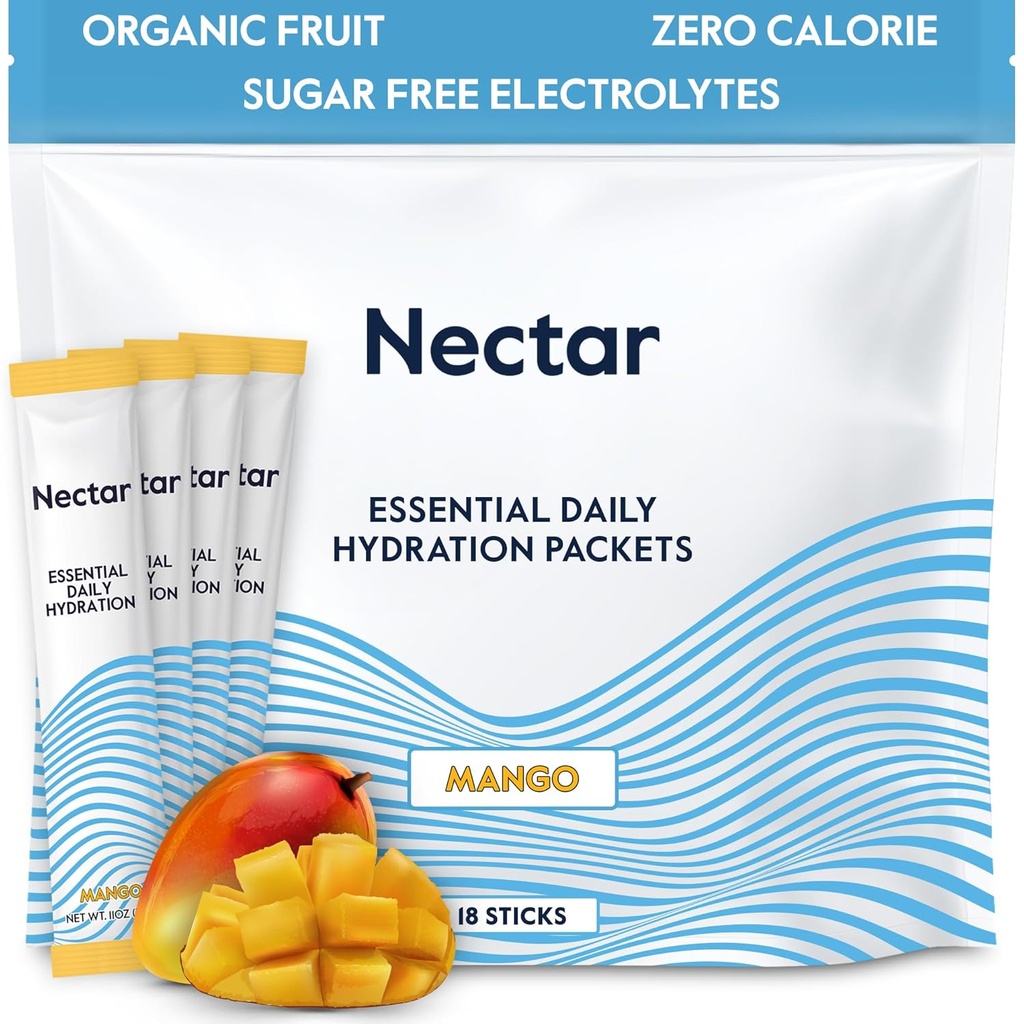 Nektárové hydratačné balíčky - Electrolytes prášok balíčky - bez cukru & 0 kalórií - organické ovocie Liquid Daily IV Hydrate Sticks for Dehydration Relief & Rapid Rehydration (Mango 18 Balenie)
