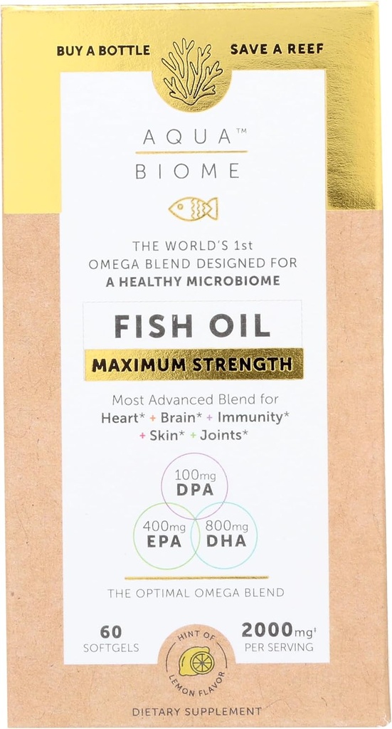 Enzymedica Aqua Biome, Maximálna sila, Citrón, Omega 3 Rybí olej, 60 Softgels