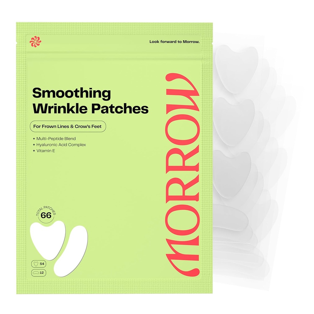 Morrow Beauty - Peptide-Infunded Smoothing Vrásky Patches - Prenocovanie Patches pre vyhladzovanie Fine Lines a vrásky, Anti Aging Stickers pre Crow's Feet, Jedenásť, Úsmev Lines (66 Počet)
