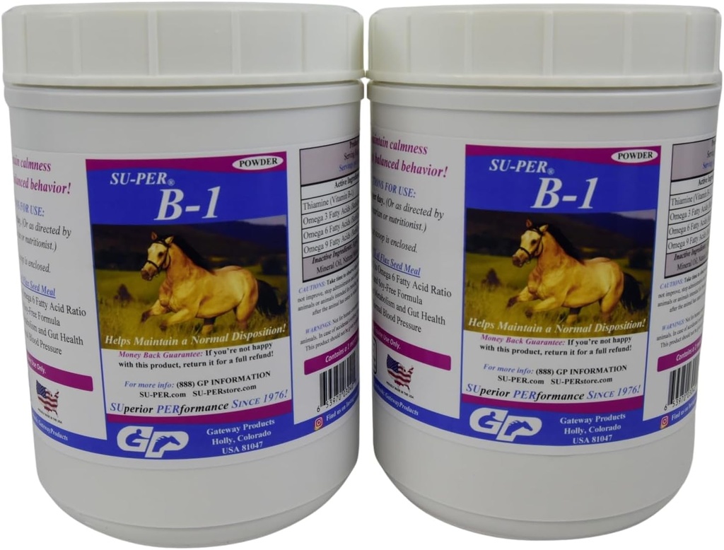 SU-PER B-1 kôň upokojujúci doplnok - Konský vitamín B-1 podporný kôň upokojujúci prášok - Apetite Booster doplnok pre kone - 2,5 libry, (2 balenia)