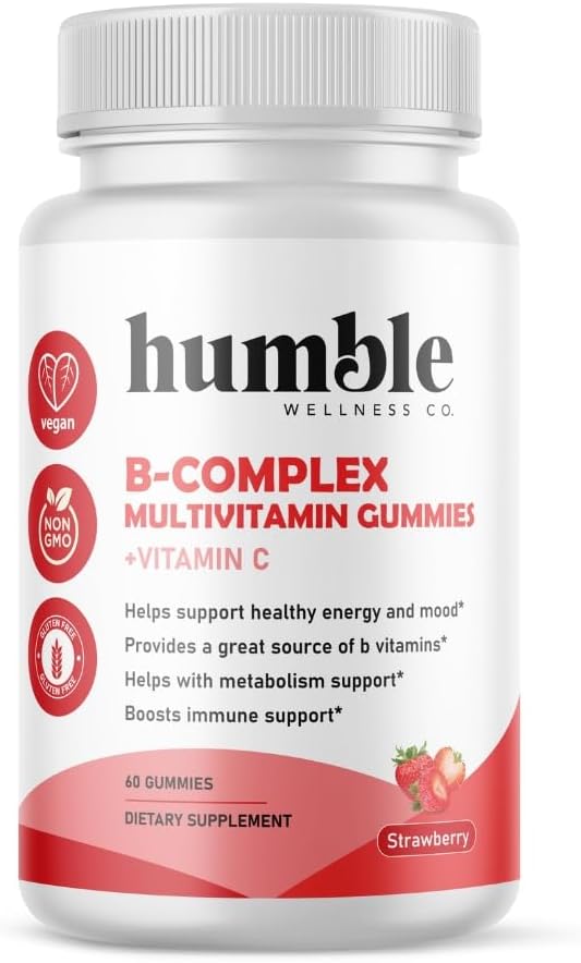 B-komplexné multivitamínové Gummy + vitamín C: vitamín B12, B7, B6, B3, B5, B9. Podpora Energia a nálada, Podpora metabolizmu, Imunitná podpora, Gluten bez, Non GMO, Vegan, 30 Slúži