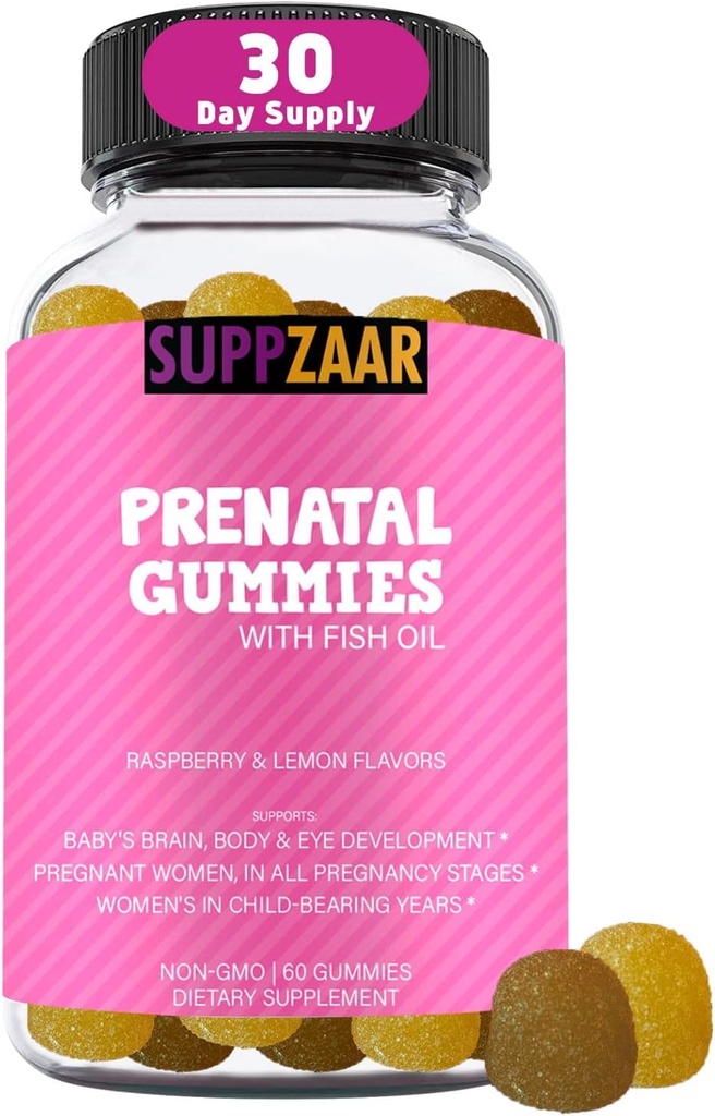 Prenatálne vitamínové guličky s DHA, Kyselina listová, Rybí olej, jód, biotín a vitamín A C E B6 B12 - Delicious Prenatálne vitamíny na podporu zdravia a wellness žien - 60 Gummies