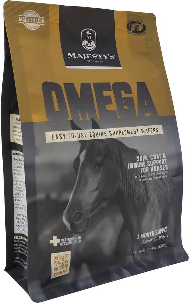 Majesty's Omega Wafers - Superior Horse / Equine Skin, Coat, and Immune Support Supplement - Omega 3, 6, 9 a Biotin - 30 Počet (1 mesiac dodávky)