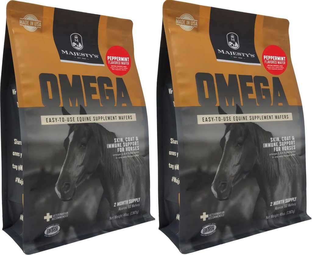 Majesty's Omega Wafers - Superior Horse/Equine Skin, Coat, and Immune Support Supplement - Omega 3, 6, 9, and Biotin (Peppermint, 2 Pack (celkový počet 120))