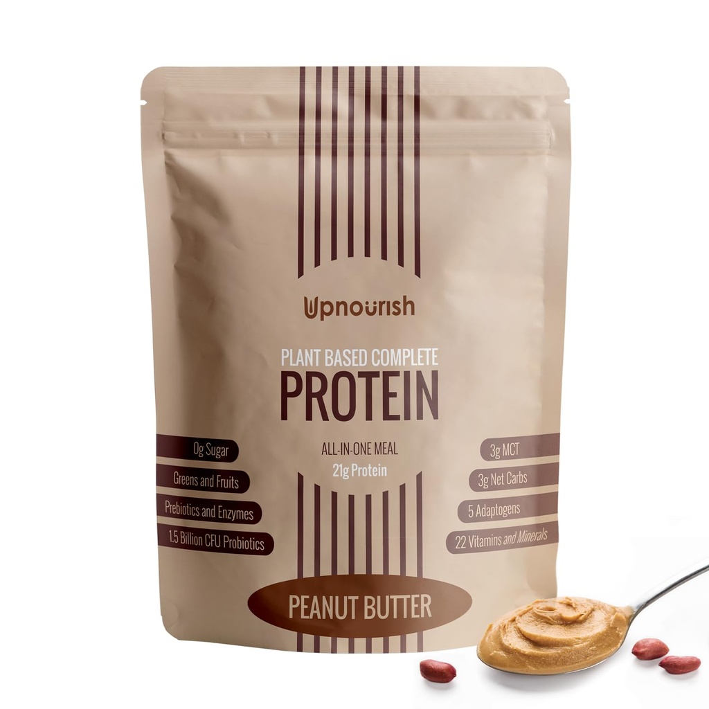 UpNish Arašidové maslo Vegán Protein Powder 54 Superfoods Powder,1,5 mld. CFU Probiotiká 21g Rastlinný proteín,Žiadne mlieko bez GMO Mliečne výrobky,Mlieko Replacement Shake Keto-Friendly Low-Carb Diet,15 Servings