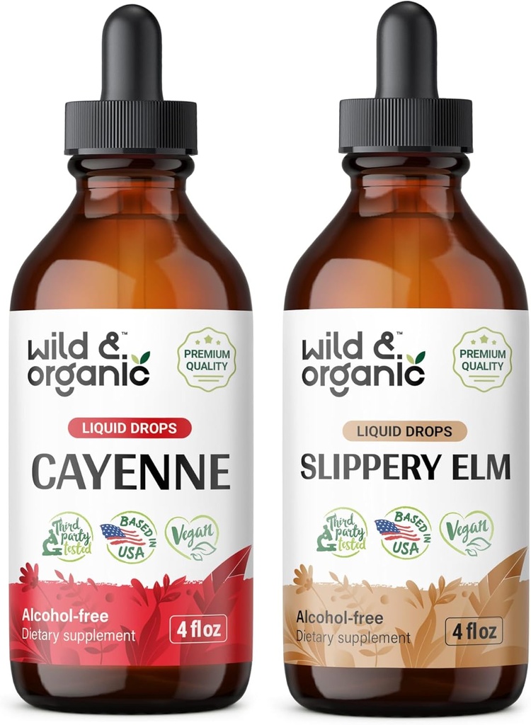 Divoké a organické Cayenne korenie Tinture 4 fl oz & Slippery Elm Tinture 4 fl oz